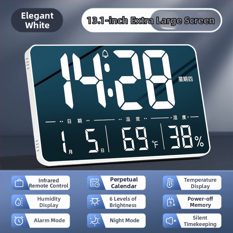 LED digitalni zidni sat s termometrom, kalendarom i alarmom i pozadinskim osvjetljenjem