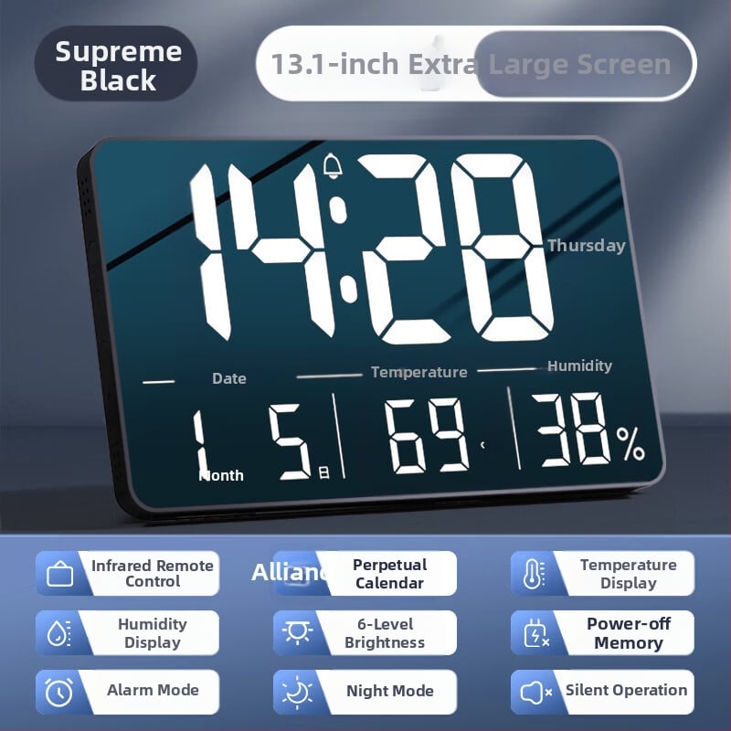 LED digitalni zidni sat s termometrom, kalendarom i alarmom i pozadinskim osvjetljenjem