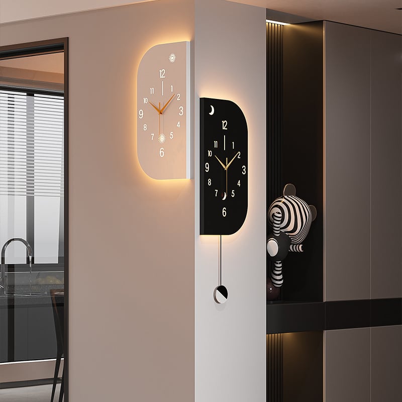 Μοντέρνο γωνιακό τοίχο ρολόι με διπλής όψεως καντράν, κίνηση Seiko (Mingmu), τροφοδοσία με μπαταρία, μεταλλικό περίβλημα και μεταλλικός καντράν