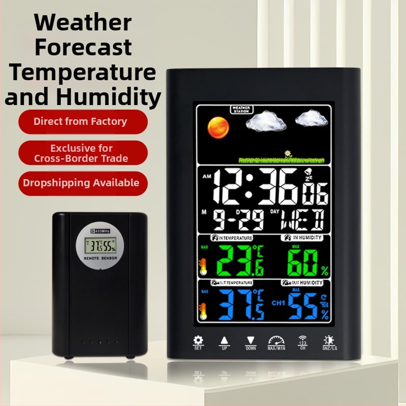 JIMEI äratuskell koos LCD-ekraaniga ja ilmastusjaamaga: ilmaennustus, niiskus, püsiv kalender, äratus, maailmakaeg