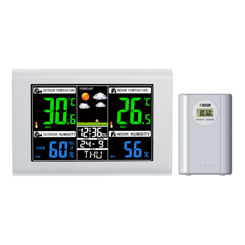 JIMEI äratuskell koos LCD-ekraaniga ja ilmastusjaamaga: ilmaennustus, niiskus, püsiv kalender, äratus, maailmakaeg