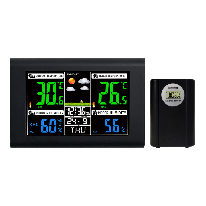 JIMEI äratuskell koos LCD-ekraaniga ja ilmastusjaamaga: ilmaennustus, niiskus, püsiv kalender, äratus, maailmakaeg