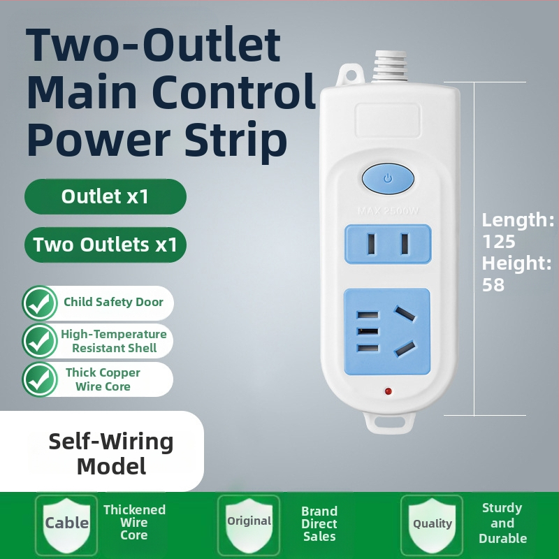 5 kontaktu enerģijas sadalītājs ar garu vadu, 10A, 100-250V, ABS korpuss, vara vadītāji, 3C sertifikāts