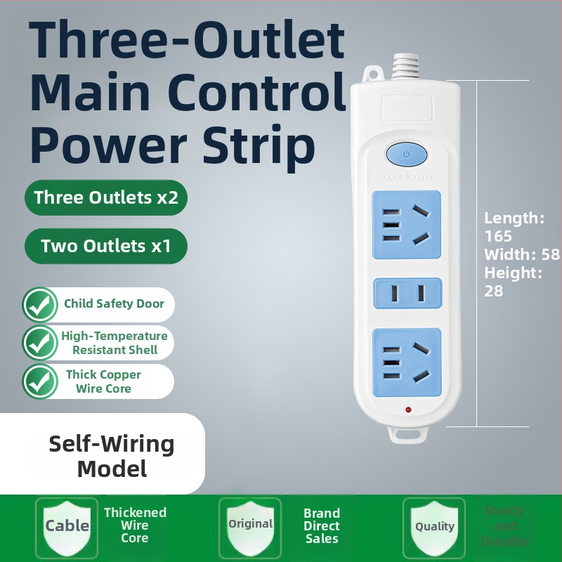 5 kontaktu enerģijas sadalītājs ar garu vadu, 10A, 100-250V, ABS korpuss, vara vadītāji, 3C sertifikāts