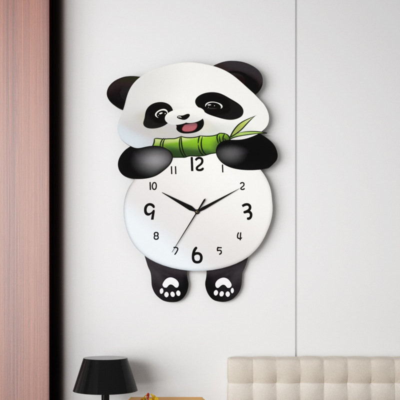 Zidni sat - Panda bambus dizajn, kvarc tiho kretanje, drveno kućište, brojčanik od kaljenog stakla, jednostrani