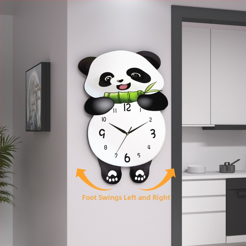 Zidni sat - Panda bambus dizajn, kvarc tiho kretanje, drveno kućište, brojčanik od kaljenog stakla, jednostrani