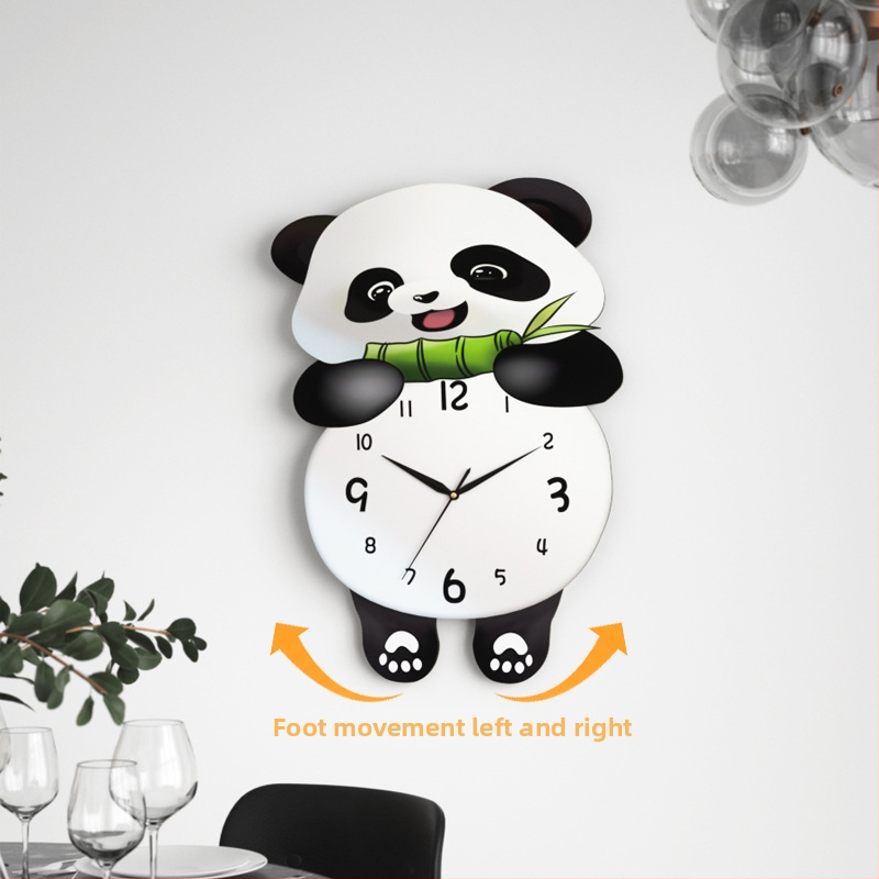 Zidni sat - Panda bambus dizajn, kvarc tiho kretanje, drveno kućište, brojčanik od kaljenog stakla, jednostrani