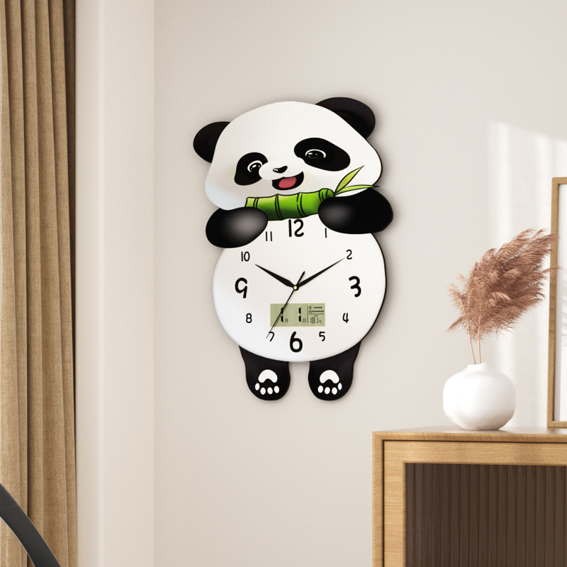 Zidni sat - Panda bambus dizajn, kvarc tiho kretanje, drveno kućište, brojčanik od kaljenog stakla, jednostrani