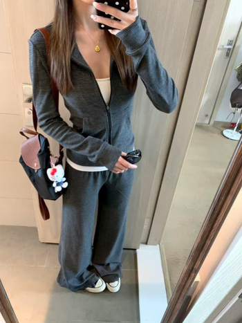 Hall triibuline kardigan-suits naistele - top, mis rõhutab taljet, kõrge stand-up krae, pikad varrukad, jaapani-korea vaba stiil, polüester-puuvillasegu.