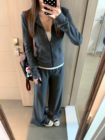 Hall triibuline kardigan-suits naistele - top, mis rõhutab taljet, kõrge stand-up krae, pikad varrukad, jaapani-korea vaba stiil, polüester-puuvillasegu.