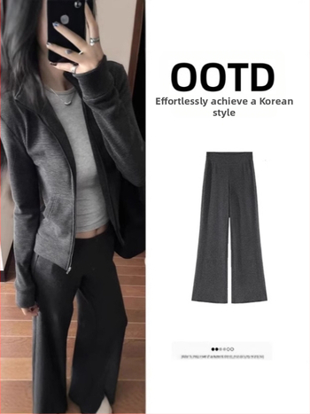 Hall triibuline kardigan-suits naistele - top, mis rõhutab taljet, kõrge stand-up krae, pikad varrukad, jaapani-korea vaba stiil, polüester-puuvillasegu.