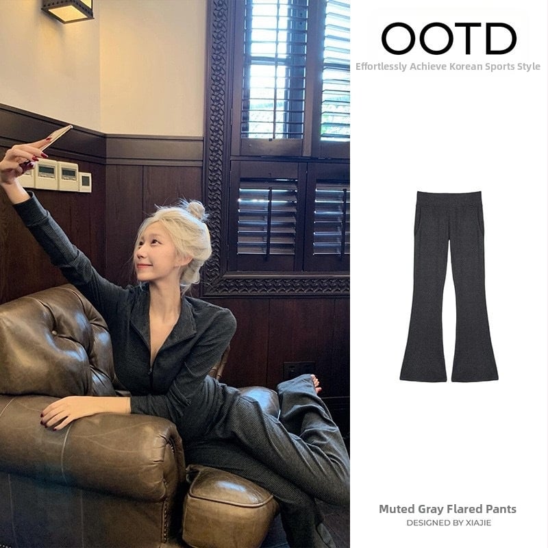 Hall triibuline kardigan-suits naistele - top, mis rõhutab taljet, kõrge stand-up krae, pikad varrukad, jaapani-korea vaba stiil, polüester-puuvillasegu.