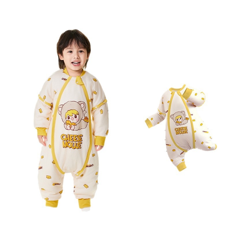 Ibaby sac de dormit pentru copii - design quilted, cu picioare separate, izolație cu temperatură constantă, exterior 100% bumbac, imprimeu cartoon cu ciuperci