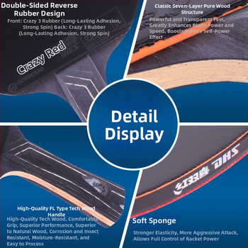 DHS asztalitenisz ütő, szénszálas penge, fordított ragasztó gumi, vízszintes penge