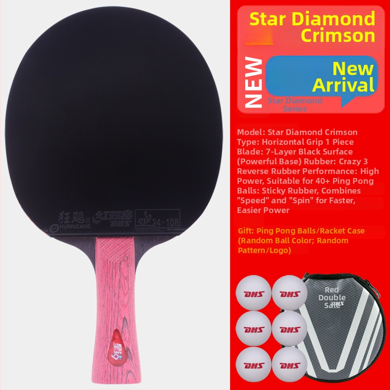 DHS asztalitenisz ütő, szénszálas penge, fordított ragasztó gumi, vízszintes penge