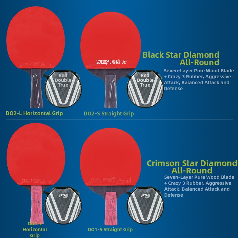 DHS asztalitenisz ütő, szénszálas penge, fordított ragasztó gumi, vízszintes penge