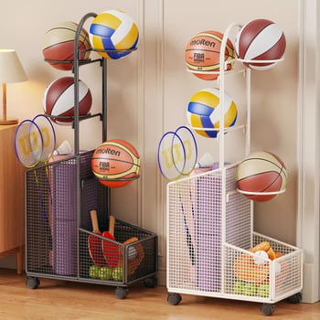 Stalak za lopte s kotačićima, unutarnji prijenosni stalak, željezo, Isijia, 1 kg, za košarku, odbojku, stolni tenis, badminton i druge loptaške sportove