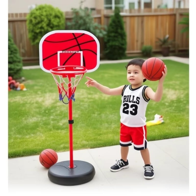Παιδική βάση μπάσκετ με ρυθμιζόμενο ύψος για εσωτερική και εξωτερική χρήση – πλαίσιο σουτ με ράφι για μπάλα