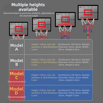 Pokretna košarkaška stativa s prilagodljivom visinom za kućnu uporabu | Materijal: PVC i lijevano željezo | Težina: 1,5 kg | Namijenjeno košarkaškim treninzima