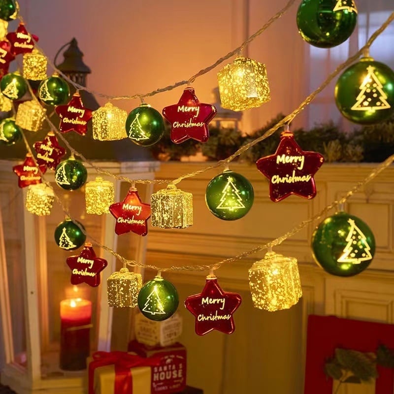 Lămpi globuri de Crăciun cu design oglindit în formă de zăpadă și stea cu cinci colțuri, alimentare cu baterii, IP44, 10 LED-uri