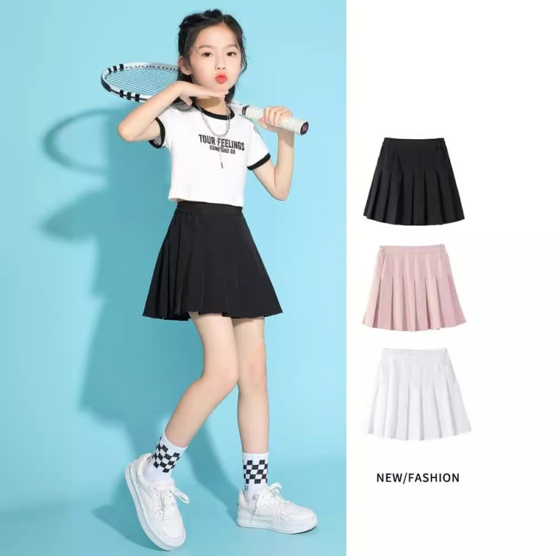 Момичешка плисирана тенис пола за лято – полиестер 80%, лека спортна пола за момичета над 8 години