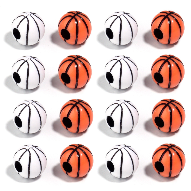 50 komada akrilnih perli s velikim rupama – karikature košarka i tenis, okrugle perle s pravom rupom za DIY narukvicu
