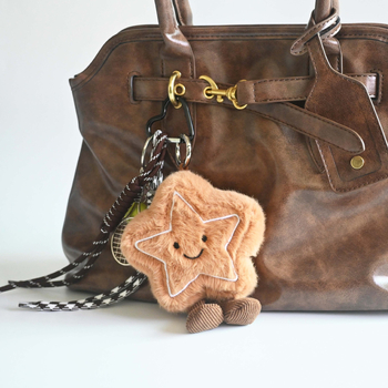 Plišani privjesak za torbu u obliku petokrake zvijezde, sladak stil, uzorak zvijezda/sunce i mjesec/oblaci/vesolje