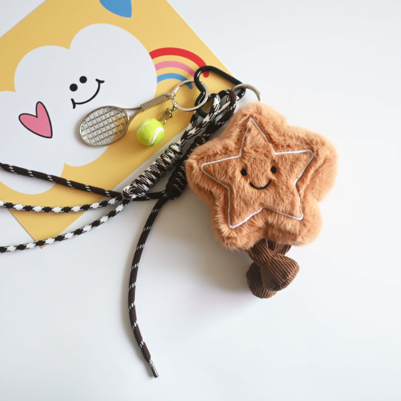 Plišani privjesak za torbu u obliku petokrake zvijezde, sladak stil, uzorak zvijezda/sunce i mjesec/oblaci/vesolje