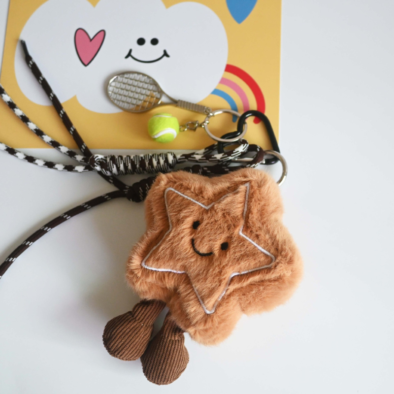 Plišani privjesak za torbu u obliku petokrake zvijezde, sladak stil, uzorak zvijezda/sunce i mjesec/oblaci/vesolje