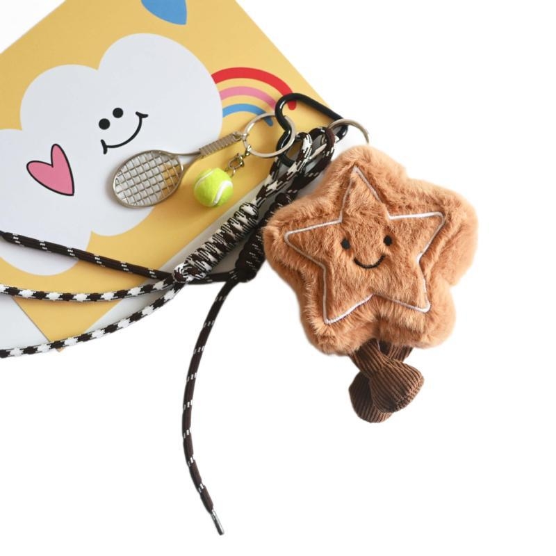 Plišani privjesak za torbu u obliku petokrake zvijezde, sladak stil, uzorak zvijezda/sunce i mjesec/oblaci/vesolje