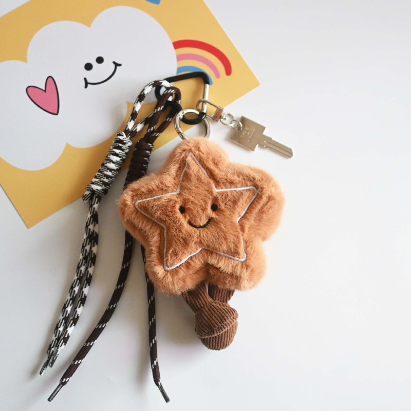 Plišani privjesak za torbu u obliku petokrake zvijezde, sladak stil, uzorak zvijezda/sunce i mjesec/oblaci/vesolje