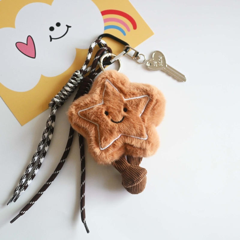 Plišani privjesak za torbu u obliku petokrake zvijezde, sladak stil, uzorak zvijezda/sunce i mjesec/oblaci/vesolje