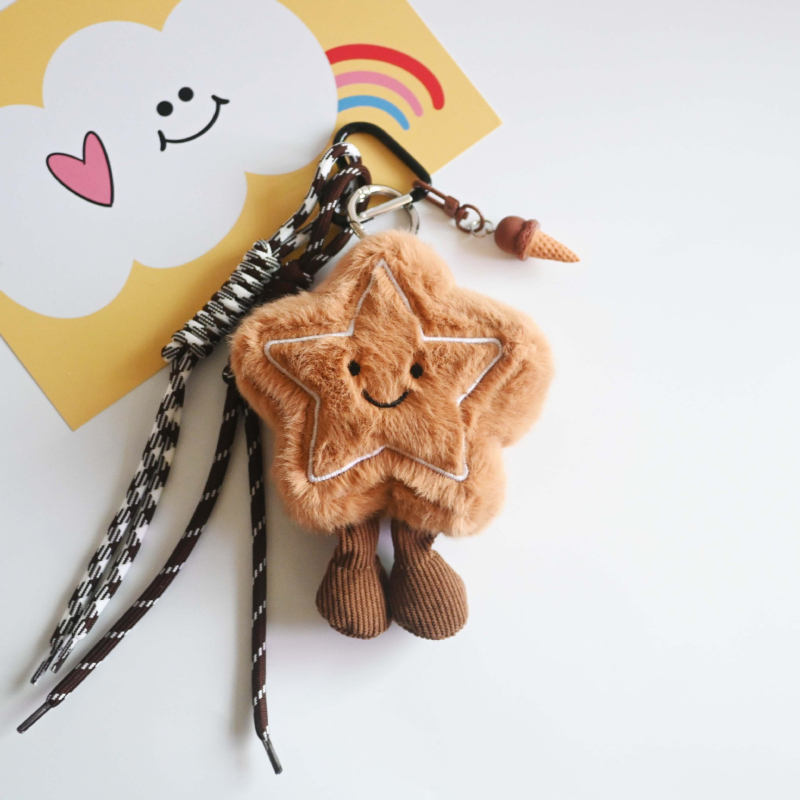 Plišani privjesak za torbu u obliku petokrake zvijezde, sladak stil, uzorak zvijezda/sunce i mjesec/oblaci/vesolje