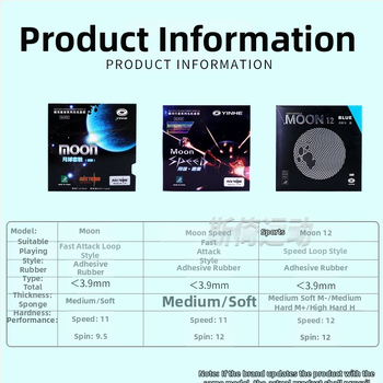 Galaxy Moon12 sausa galda tenisa gumija – viengabala konstrukcija, reversās līmēšana, backhand lietošanai