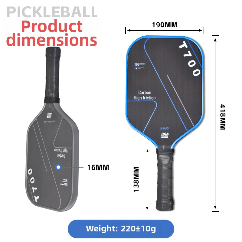 Pickleball palica T700 od karbonskih vlakana, mat završetak, 220 g, Natjecateljska klasa