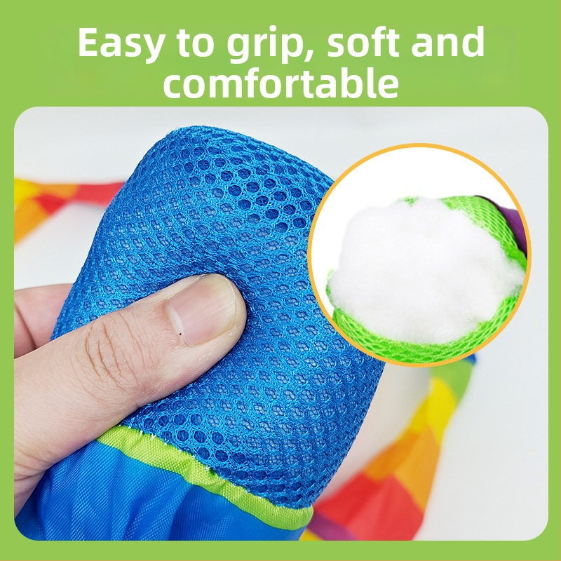 Auduma metiena bumba ar vēja pretestību sensoriskai apmācībai, piemērota 4–6 gadus veciem bērniem, iepakota PP maisiņā