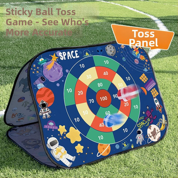 Trīs vienā saliekams mērķa panelis bērniem – sit futbola, metu smilšu maisiņus, lipīgās bumbas; iekšējai un ārējai spēlei, vecums 4–6 gadi