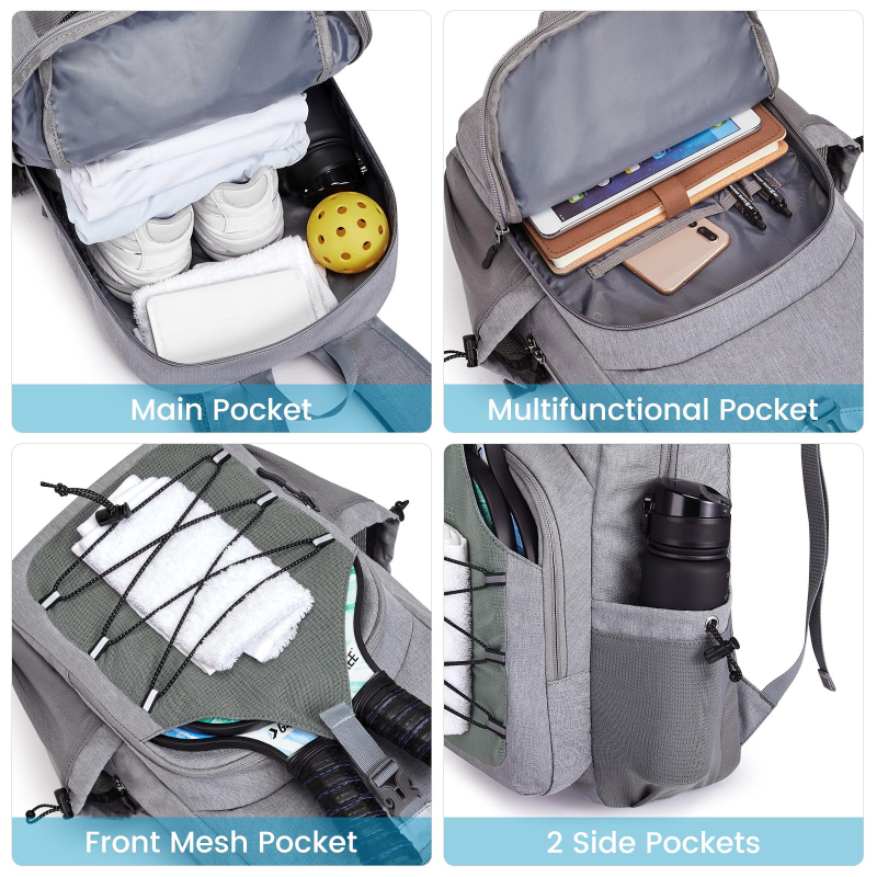 Pickleball mugursoma, regulējama raketes soma, Oxford audums, ietilpst 2–4 raketes, piemērots galda tenisam un badmintonam