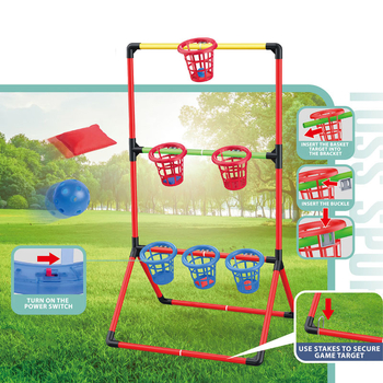 Divu spēlētāju basketbola spēle — interaktīva vecāku un bērnu spēle roku un acu koordinācijai, plastmasas konstrukcija, vecums 4–6 gadi