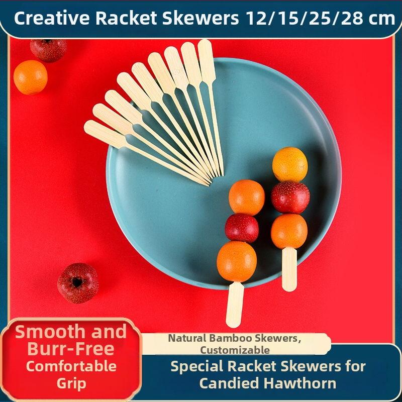 Egyszer használatos bambusz gyümölcsnyárs logóval nyomtatva, modern minimál stílus, minőségi termék