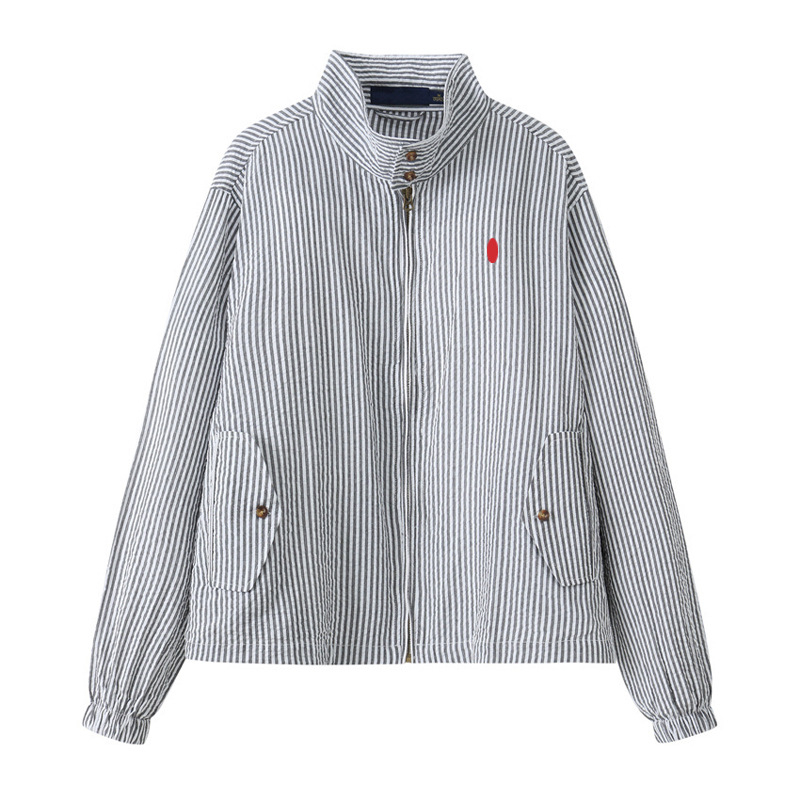 Ikdienas jaka ar priekšējo rāvējslēdzēju, lapeles apkakle, šaurs siluets, 90–95% kokvilna, izšūti motīvi