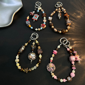 Мънистен шнур за мобилен телефон с мультяшно коте и мотив скейтборд; найлоново въже, пластмасова катарама, унисекс