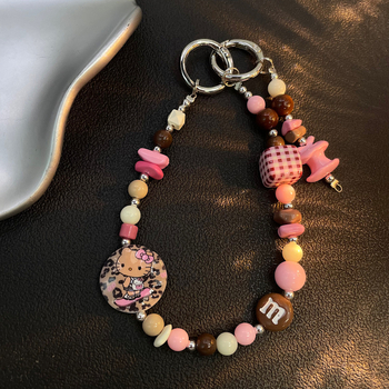 Мънистен шнур за мобилен телефон с мультяшно коте и мотив скейтборд; найлоново въже, пластмасова катарама, унисекс