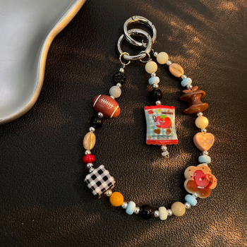 Мънистен шнур за мобилен телефон с мультяшно коте и мотив скейтборд; найлоново въже, пластмасова катарама, унисекс