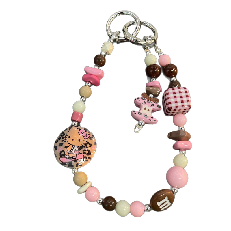 Мънистен шнур за мобилен телефон с мультяшно коте и мотив скейтборд; найлоново въже, пластмасова катарама, унисекс