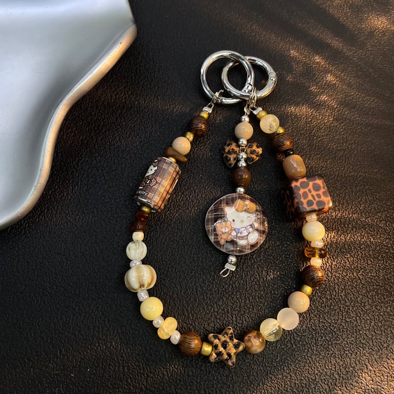 Мънистен шнур за мобилен телефон с мультяшно коте и мотив скейтборд; найлоново въже, пластмасова катарама, унисекс