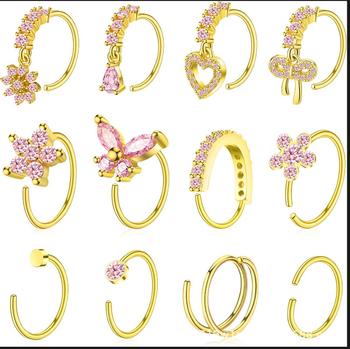 Set inele nazale din cupru, placare aur 14K prin electroplacare, design geometric, unisex