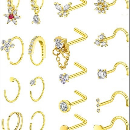 Set inele nazale din cupru, placare aur 14K prin electroplacare, design geometric, unisex