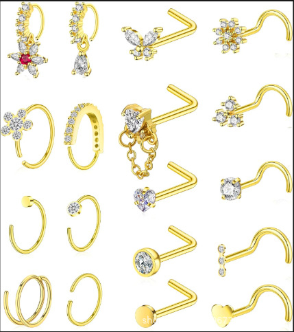 Set inele nazale din cupru, placare aur 14K prin electroplacare, design geometric, unisex