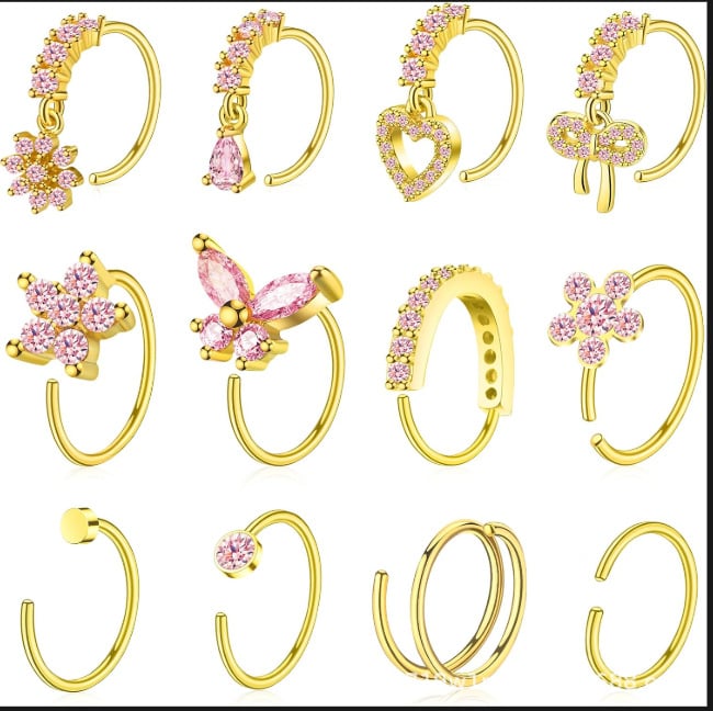 Set inele nazale din cupru, placare aur 14K prin electroplacare, design geometric, unisex